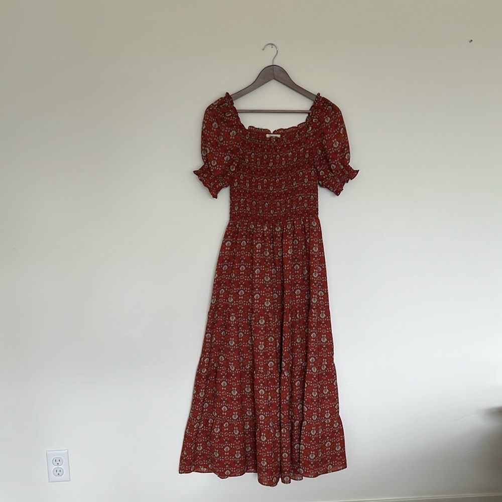 Max Studio Rust Red Smocked Dress